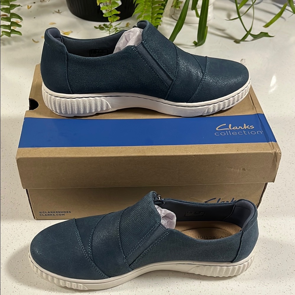 Clarks Collection Leather Slip-On Sneakers- Caroline Grace, Size 10, NWT